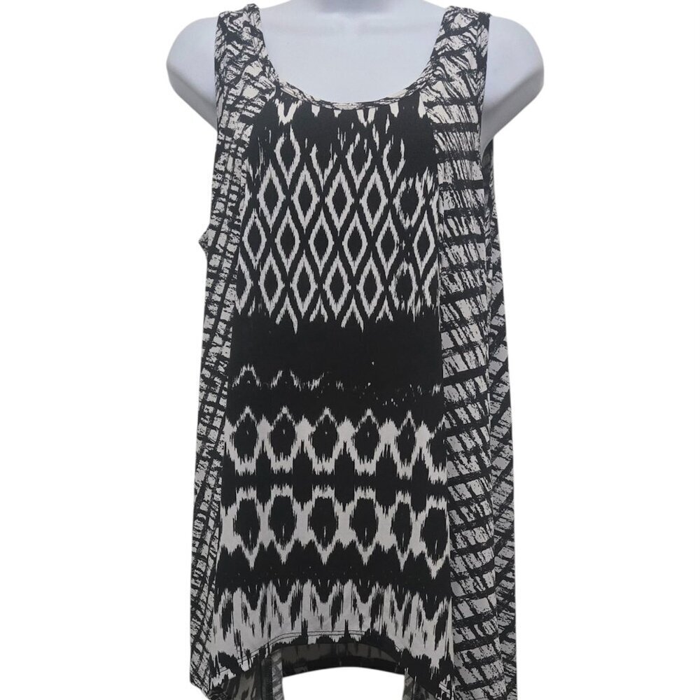 Karen Kane Geo Print Asymmetrical Sleeveless Lined Blouse Top Size M